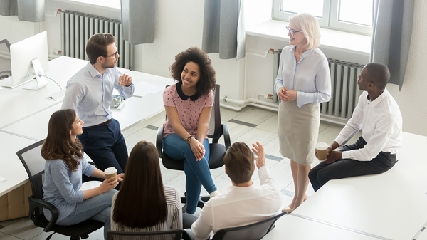 Group of coworkers discussing a project.